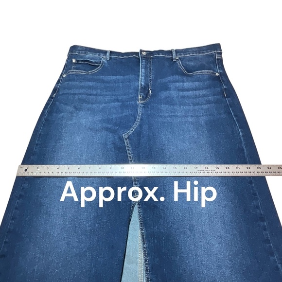 NICOLE MILLER Cotton Blend Dark Denim Midi 5 Pocket Pencil Skirt w/ Front Slit - Picture 7 of 11